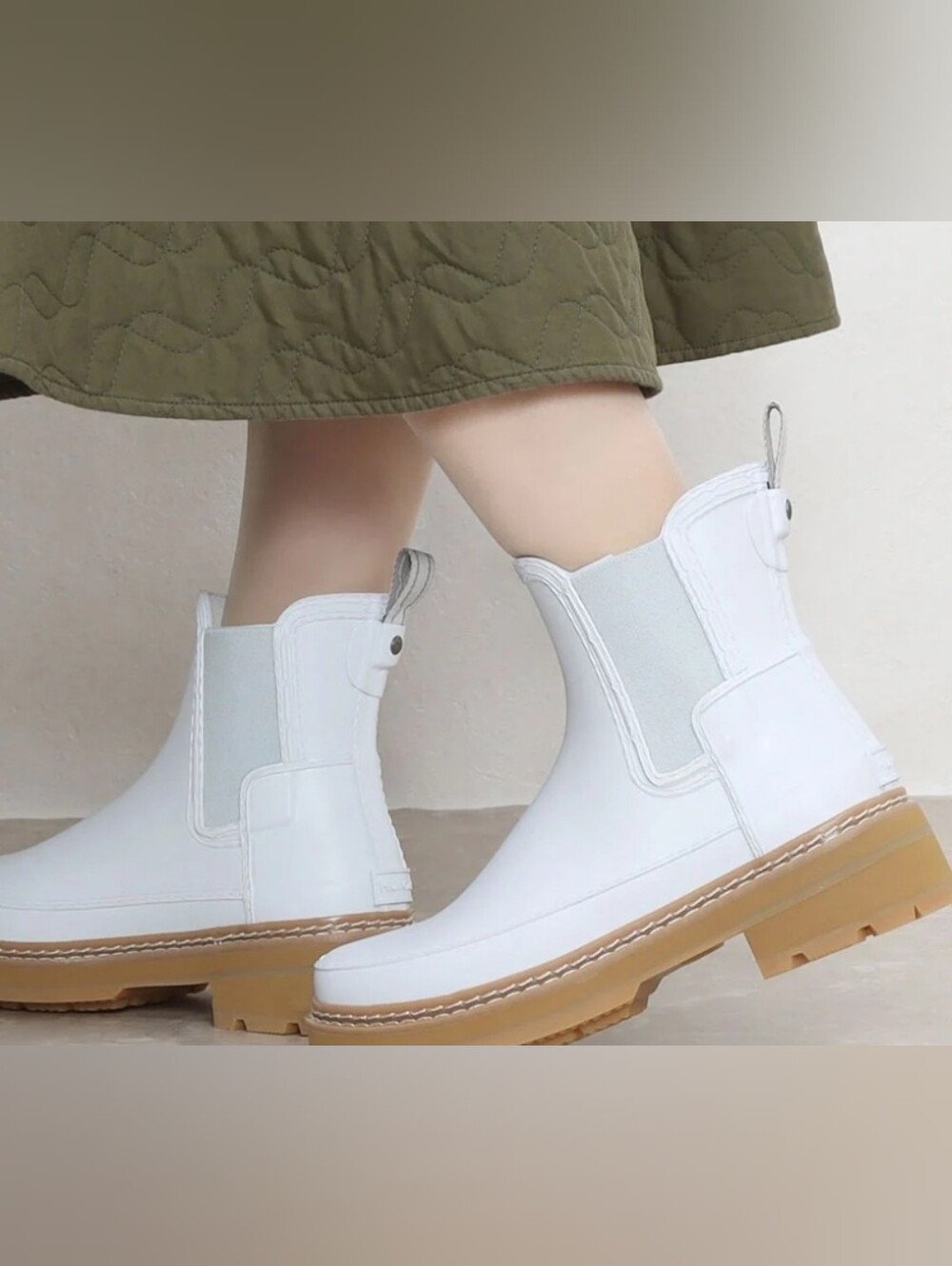 Hunter White Chukka Boot with Tan Lug Sole.